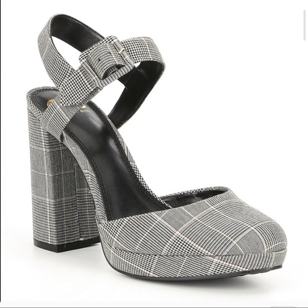 Gianni Bini Black and Gray Plaid Platform Heels